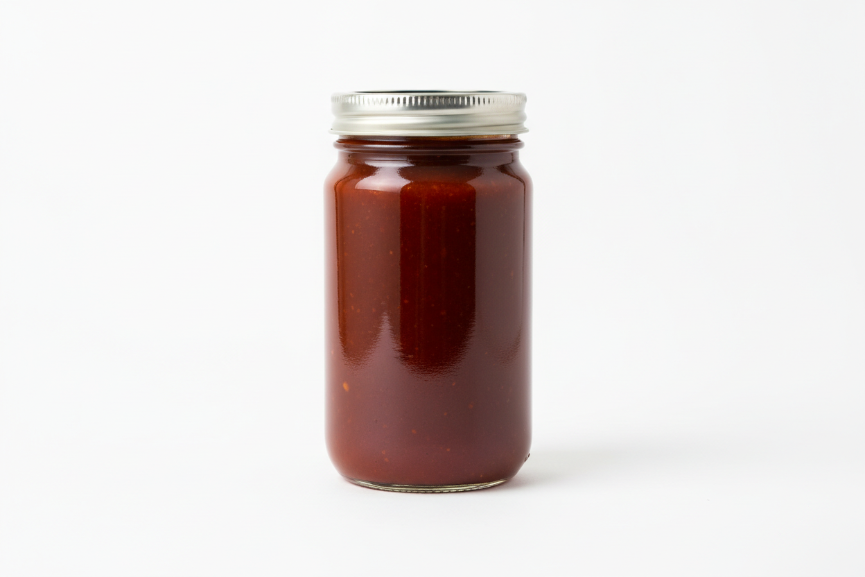 plain glass jar of bbq sauce