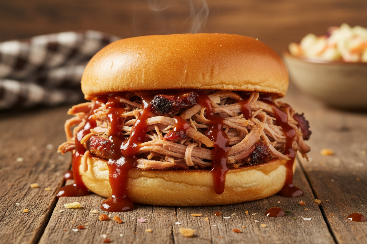 pulled pork sandwhich on bun